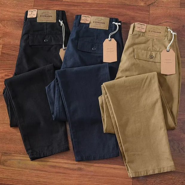 Retro Waed Pure Cotton Men's Loose Straight Leg Long Pants Heavy Du Thiened Wear Resistant Workwear Casual Trousers