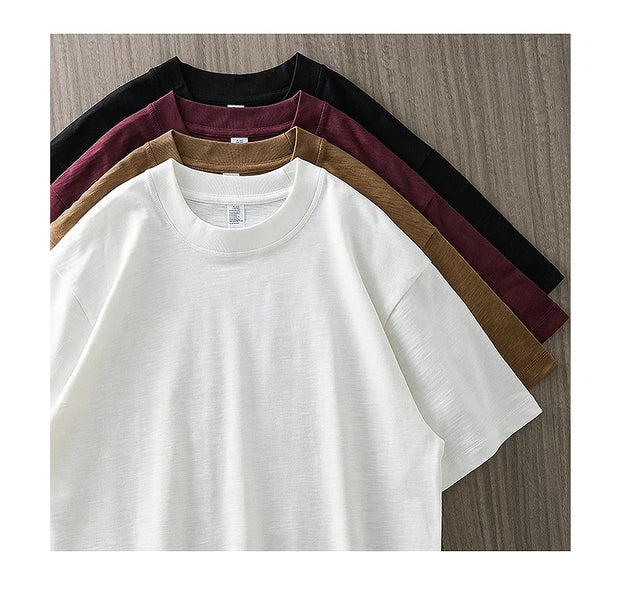 DUKEEN 300G Thick Bamboo Cotton T-Shirt Men Loose Round Neck Half Sleeve Solid Color Pure Cotton Breathable Short Sleeve