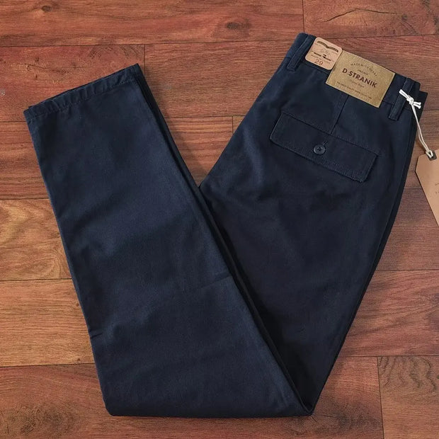 Retro Waed Pure Cotton Men's Loose Straight Leg Long Pants Heavy Du Thiened Wear Resistant Workwear Casual Trousers