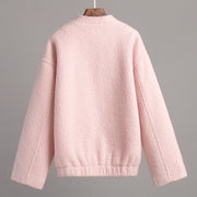TARUXY Pink Short Fur Jacket Coat For Women Autumn Winter Casual Stand Collar Pocket Loose Fashion Long Sleeve Jacket Top Female