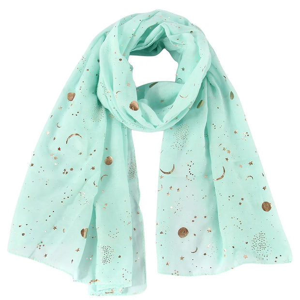 Star Moon Foil Scarf Women Cotton Voile Scarves Hijab Femme Musulman Fashion Shawl Wrap Headband 180-70cm Wholesale Scarfs