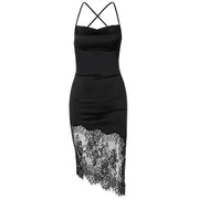 Dulzura Lace Patchwork Satin Mini Dress Women Bodycon Sexy Lace Up Backless Short Dress Party Elegant Clothes Birthday Evening