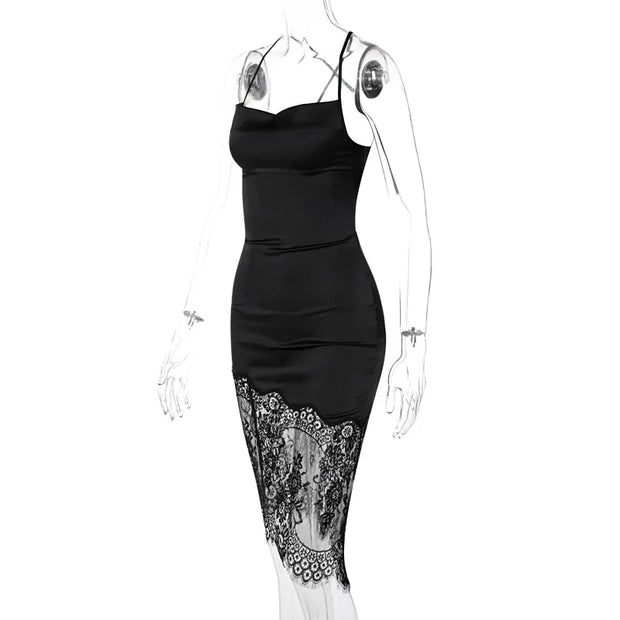 Dulzura Lace Patchwork Satin Mini Dress Women Bodycon Sexy Lace Up Backless Short Dress Party Elegant Clothes Birthday Evening