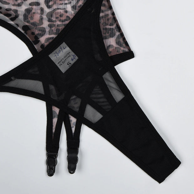 MUZISKAT High Quality 2024 Hot New Women's Leopard Mesh Sexy See-Through Body Shaping Erotic Lingerie Set Onlyfans