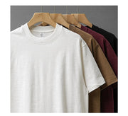 DUKEEN 300G Thick Bamboo Cotton T-Shirt Men Loose Round Neck Half Sleeve Solid Color Pure Cotton Breathable Short Sleeve