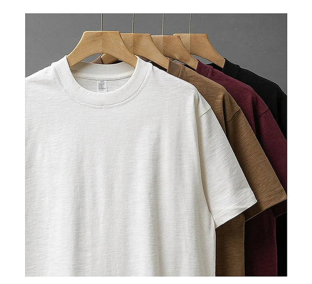 DUKEEN 300G Thick Bamboo Cotton T-Shirt Men Loose Round Neck Half Sleeve Solid Color Pure Cotton Breathable Short Sleeve