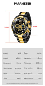 LIGE Men Watch Fashion Full Steel Military Waterproof Quartz Watches for Men Top Brand Luxury Military Chronograph Montre Homme