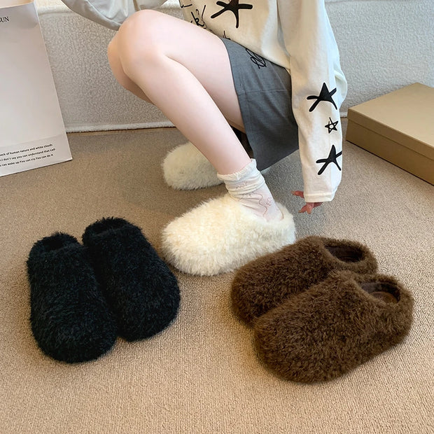 Baotou Hairy Slippers Footwear 2025 Winter Home Lightweight Women Winter Cotton Mopping