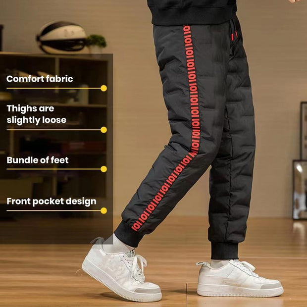 Down Padded Men's Pants Drawstring Warm Padded Sweatpants Loose Jogging Pants Thickened Warm Cotton Pants Thermal Down Trousers
