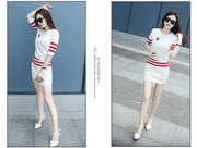 Women's Short Hip Wrap Skirt Suit 2024 Spring Summer New Fashion Stripe Knitted Crop Tops Dress Two Piece Set For Women Clothing