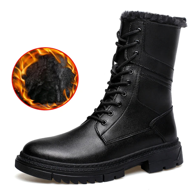 British Style Male Walking Footwear Luxury Brand Outdoor Boots High Quality Man Ankle Boots Warm Plush Fur Winter Shoes High Top