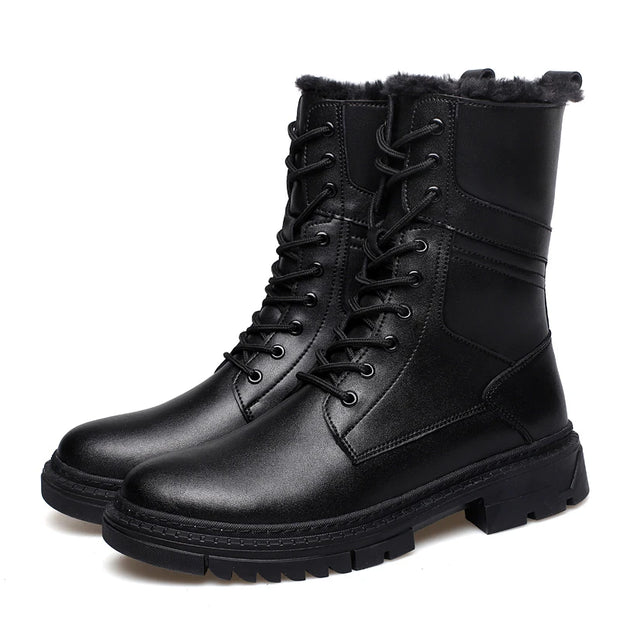 British Style Male Walking Footwear Luxury Brand Outdoor Boots High Quality Man Ankle Boots Warm Plush Fur Winter Shoes High Top