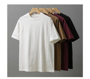 DUKEEN 300G Thick Bamboo Cotton T-Shirt Men Loose Round Neck Half Sleeve Solid Color Pure Cotton Breathable Short Sleeve