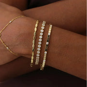 3MM Width Geometric Square Plain Beaded 5A Cubic Zirconia CZ Mix Sparking Tennis Chain Delicate Fashion Women Bracelet