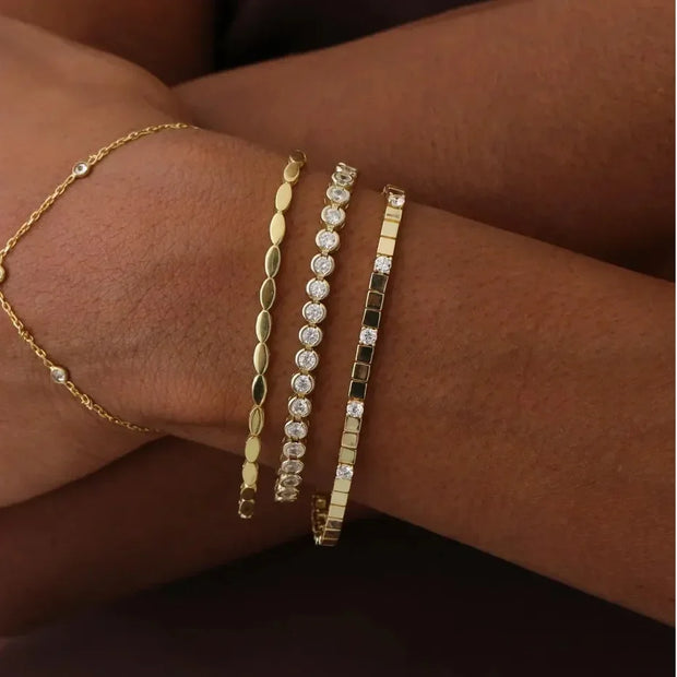 3MM Width Geometric Square Plain Beaded 5A Cubic Zirconia CZ Mix Sparking Tennis Chain Delicate Fashion Women Bracelet