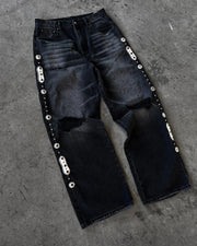 Y2k Vintage Baggy Cherry Blossom Knight Embroidery Jeans Fashion Men Women Streetwear Straight Wide Leg Patchwork Denim Pants