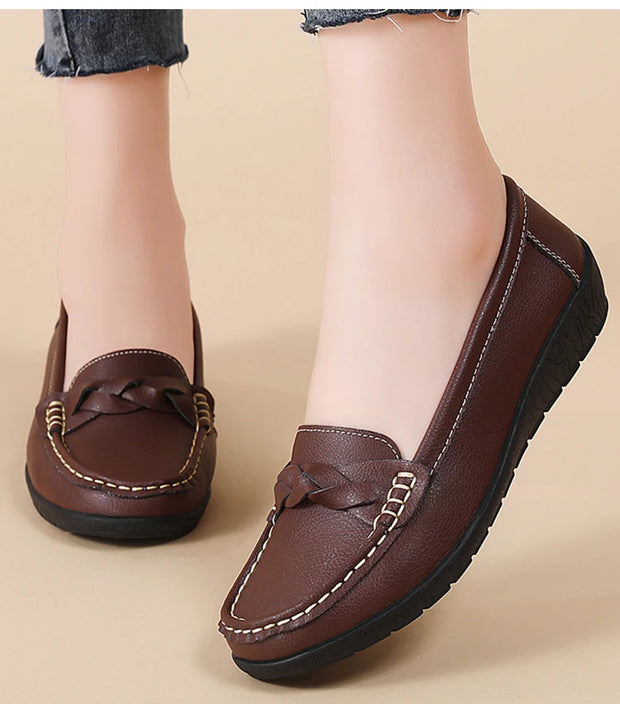 Shoes Women 2025 New Loafers Slip On Flats Leather Shoes Woman Comfortable Flat Shoes Women White Zapatos Mujer Women's Footwear