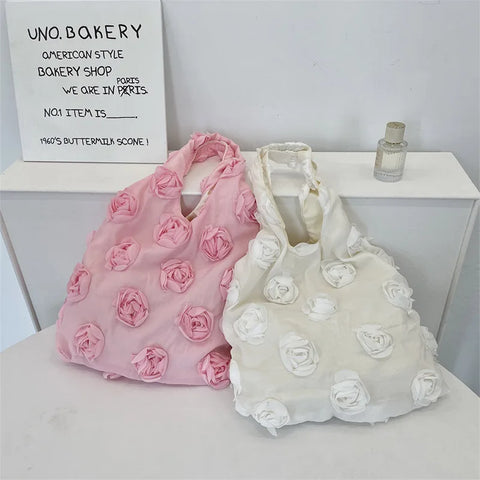 Korean 3d Flower ladies Shoulder Bag High Quality Three-dimensional Flower Canvas Bag Large Capacity Underarm Handbag Vest Bag