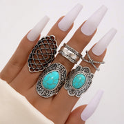 Tocona 5pcs/sets Vintage Silver Color Geometric Joint Ring for Women Black Crystal Stone Cross Party Jewelry Accessories 17196