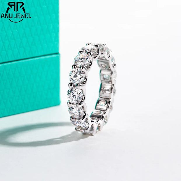 AnuJewel  4.5mm D Color Moissanites Eternity Band Ring 925 Sterling Silver Wedding Rings for Women Jewelry Gifts Wholesale