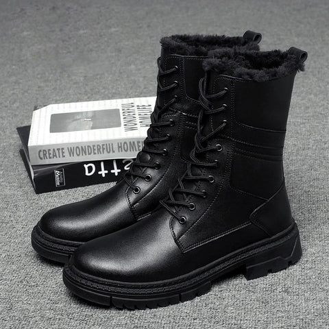 British Style Male Walking Footwear Luxury Brand Outdoor Boots High Quality Man Ankle Boots Warm Plush Fur Winter Shoes High Top