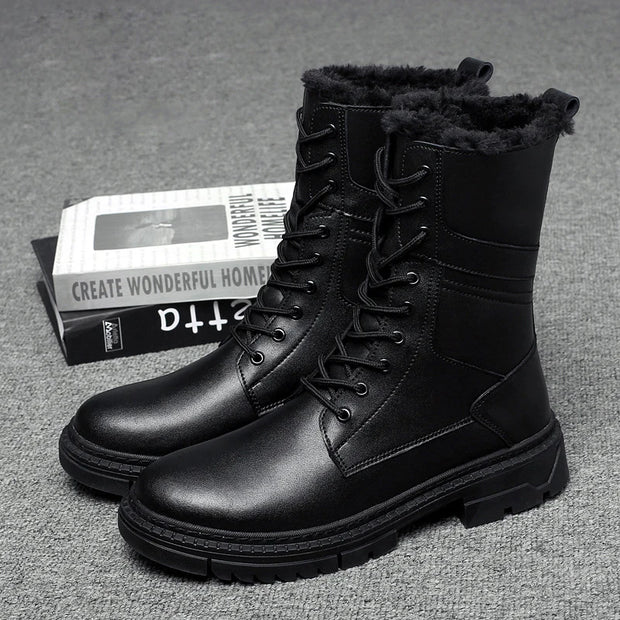 British Style Male Walking Footwear Luxury Brand Outdoor Boots High Quality Man Ankle Boots Warm Plush Fur Winter Shoes High Top