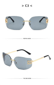 Retro American Curved Lenses Women'S Sunglasses Personalized Letter Decoration Glasses Outdoor Popular Eyepieces Shades Eyewear