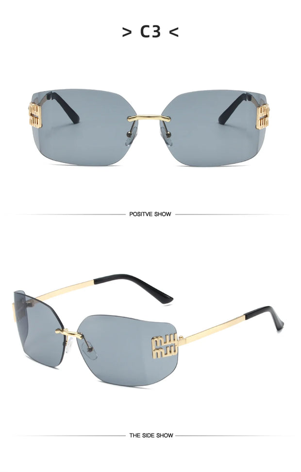 Retro American Curved Lenses Women'S Sunglasses Personalized Letter Decoration Glasses Outdoor Popular Eyepieces Shades Eyewear