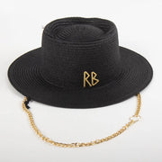 Fashionable Metal Letter Straw Hats for Women Men Summer Outdoor Holidays Beach Sun Hat Panama Hat