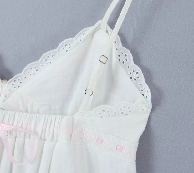 2023 Sexy Pink Spliced Embroidery Lace Deep V neck Mini Sling Dress Women Adjust Bow Ribbon Back Backless Party Robe Holiday