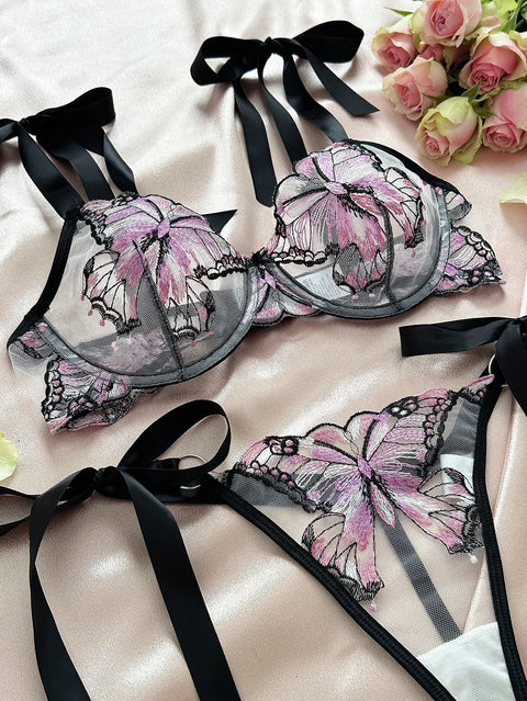 Ellolace Butterfly Lingerie Fancy Lace Delicate Underwear Fairy Embroidery Sheer Exotic Sets Bowknot Bilizna Hot Girl Underwear