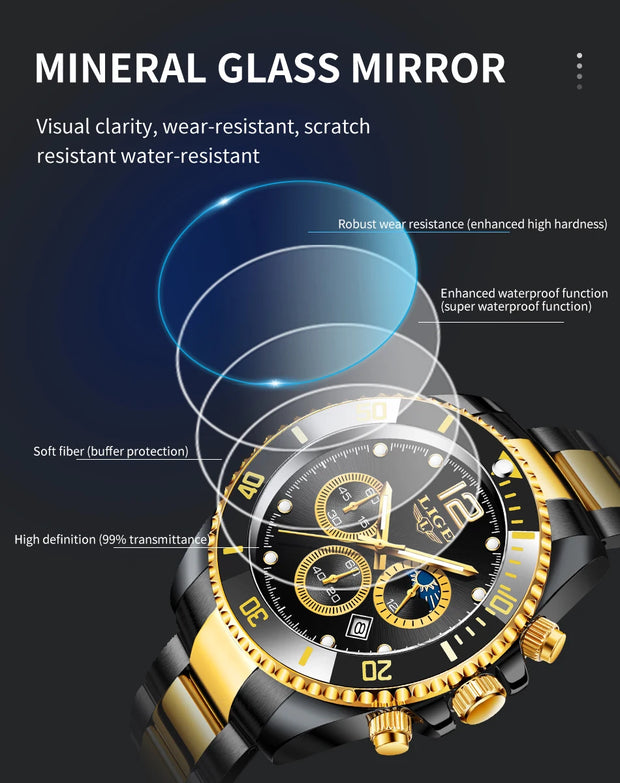 LIGE Men Watch Fashion Full Steel Military Waterproof Quartz Watches for Men Top Brand Luxury Military Chronograph Montre Homme