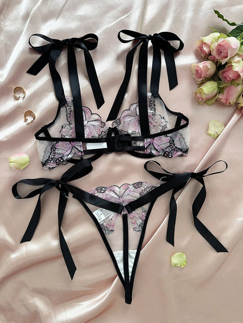 Ellolace Butterfly Lingerie Fancy Lace Delicate Underwear Fairy Embroidery Sheer Exotic Sets Bowknot Bilizna Hot Girl Underwear