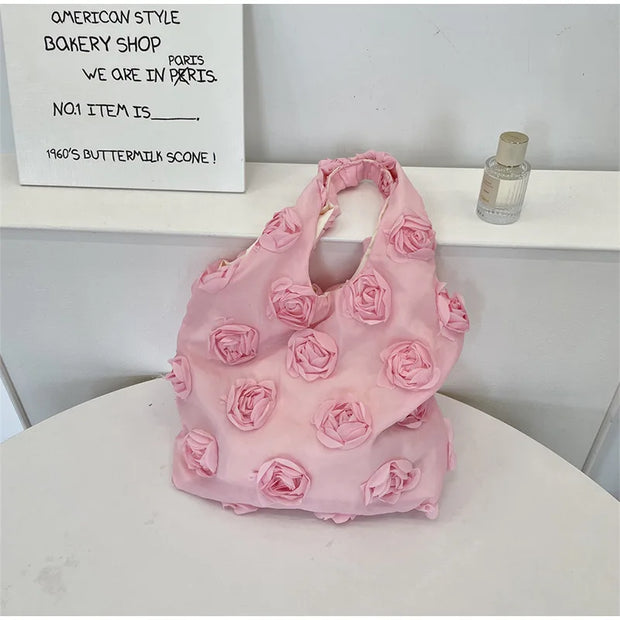 Korean 3d Flower ladies Shoulder Bag High Quality Three-dimensional Flower Canvas Bag Large Capacity Underarm Handbag Vest Bag
