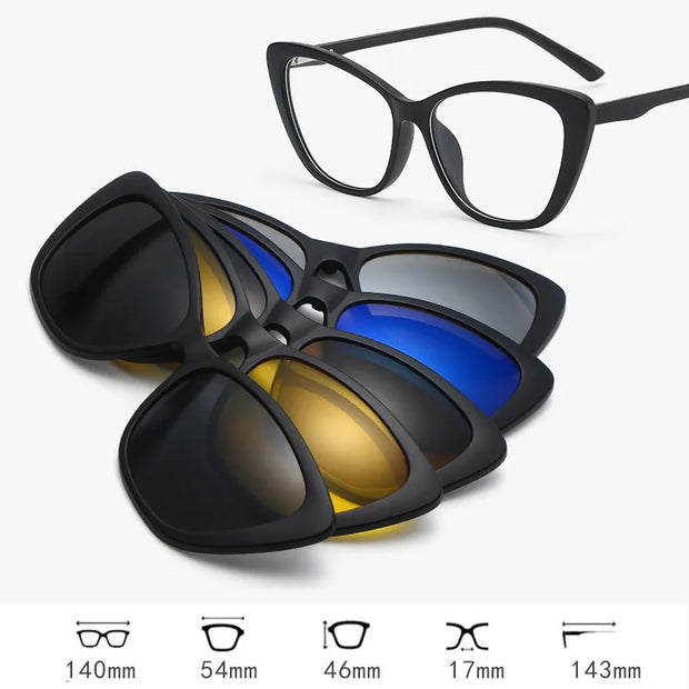 HDCRAFTER 6 In 1 Magnet Polarized Clip Glasses Frame Men TR90 Optical Myopia Clip Glasses For Men Prescription Eyeglasses Frame