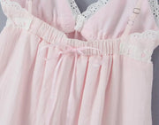 2023 Sexy Pink Spliced Embroidery Lace Deep V neck Mini Sling Dress Women Adjust Bow Ribbon Back Backless Party Robe Holiday
