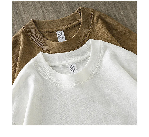 DUKEEN 300G Thick Bamboo Cotton T-Shirt Men Loose Round Neck Half Sleeve Solid Color Pure Cotton Breathable Short Sleeve