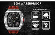 TSAR BOMBA Watch for Men Top Brand Luxury Waterproof Quartz Wristwatch Tonneau Clock Gift Chronograph Rectangle Mens Watch