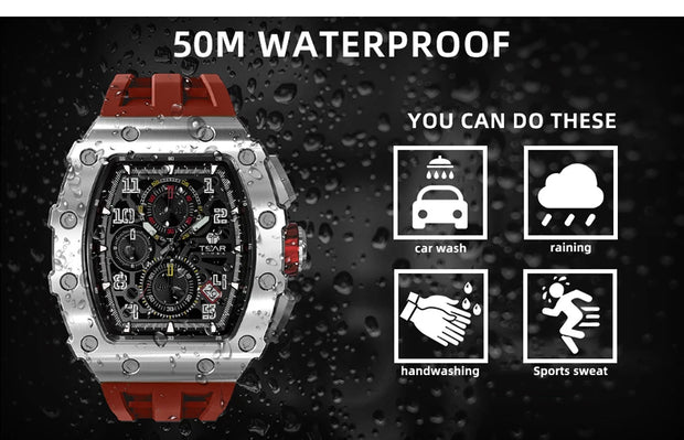TSAR BOMBA Watch for Men Top Brand Luxury Waterproof Quartz Wristwatch Tonneau Clock Gift Chronograph Rectangle Mens Watch