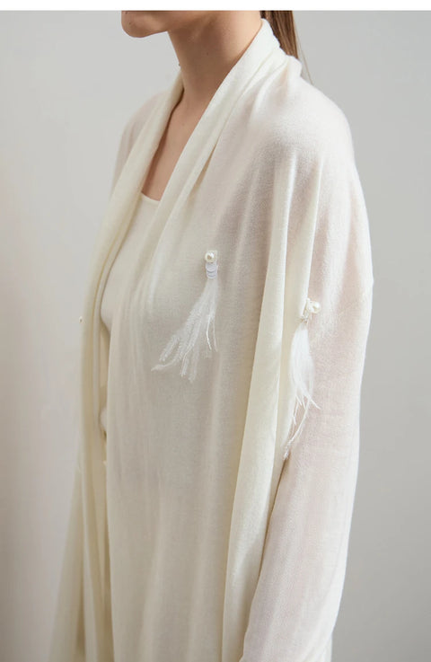 AMII Minimalist Women's Wool Cardigan 2025 Autumn New Gentle French Pearls Plume Tops Drop Sleeves Knitted Sweater 12541113
