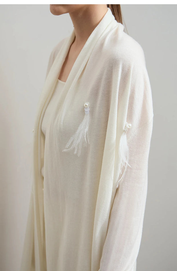 AMII Minimalist Women's Wool Cardigan 2025 Autumn New Gentle French Pearls Plume Tops Drop Sleeves Knitted Sweater 12541113
