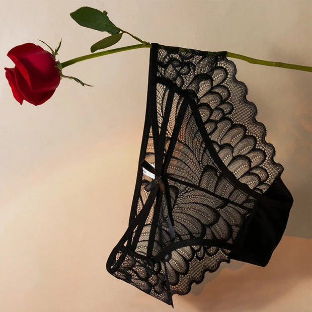 Womens Briefs Sheer Mesh Perspective Lace Panties Breathable Transparent Underpants Low-rise Sexy Bowknot Underwear Bikini