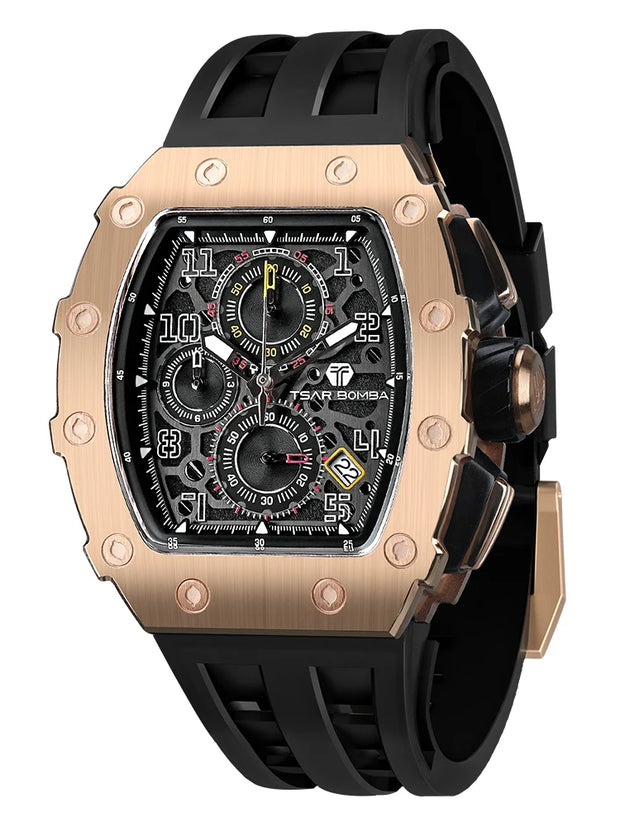 TSAR BOMBA Watch for Men Top Brand Luxury Waterproof Quartz Wristwatch Tonneau Clock Gift Chronograph Rectangle Mens Watch