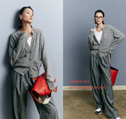 Autumn/Winter Knitted Loose Cardigan Jacket Pure Wool Sweater Temperament round Neck Slim Fit Long Sleeve Top for Women
