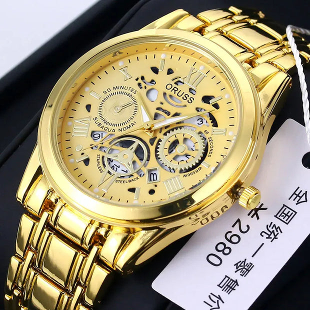 ORUSS New Style Fashion Brand Men's Quartz Watch Luxury Roman Dial Luminous Waterproof Sports Automatic Date Business Man Watch