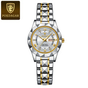 POEDAGAR Luxury Quartz Watch for Ladies Waterproof Luminous Date Week Stainless Steel Women Watches Elegant Dress WristWatch+box
