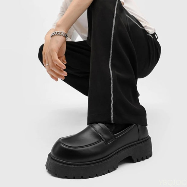 2025 Fashion New Men's Workwear Casual Big Toe Leather Shoes Niche Low Top Thick Sole Height Increasing Set Foot Men's Shoes