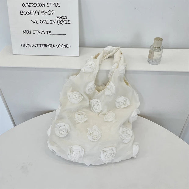 Korean 3d Flower ladies Shoulder Bag High Quality Three-dimensional Flower Canvas Bag Large Capacity Underarm Handbag Vest Bag