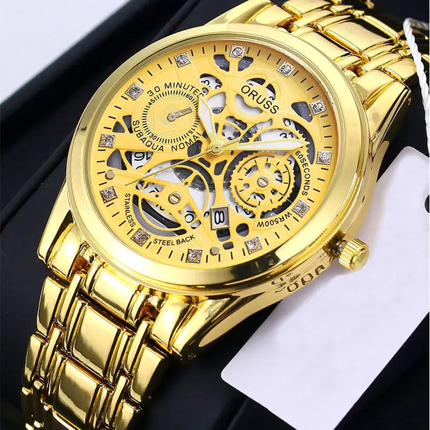 ORUSS New Style Fashion Brand Men's Quartz Watch Luxury Roman Dial Luminous Waterproof Sports Automatic Date Business Man Watch