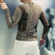 Men Clothing 2024 Autumn Winter Vintage Fashion Print Velvet Thicken Warm Basic T-shirt Male Casual O Neck Long Sleeve Slim Tops